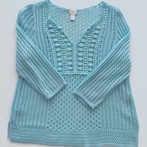 CHICOS Open Weave Sweater Size 3 (XL) Crochet Pullover Tunic 3/4 Sleeve …